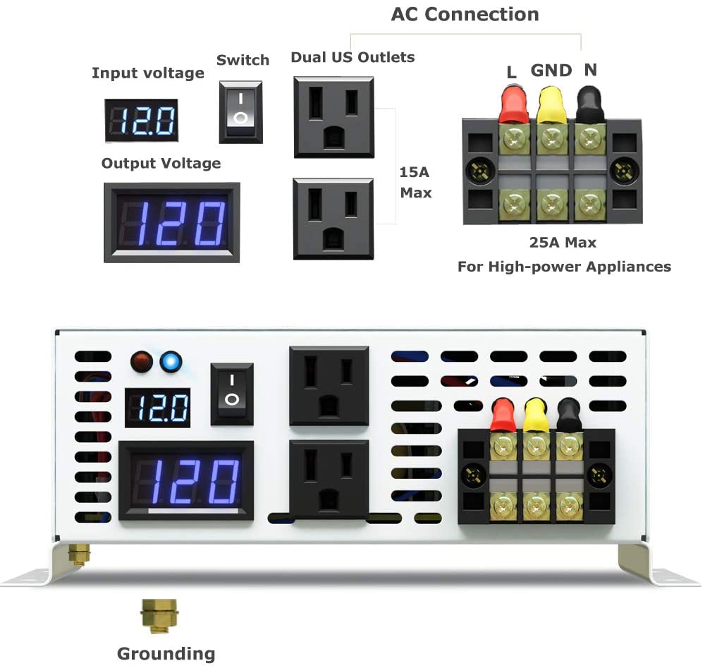 Inversor de potencia de onda s - Inverter Pure Sine Wave 60Hz 120V 3000W reseña y precio