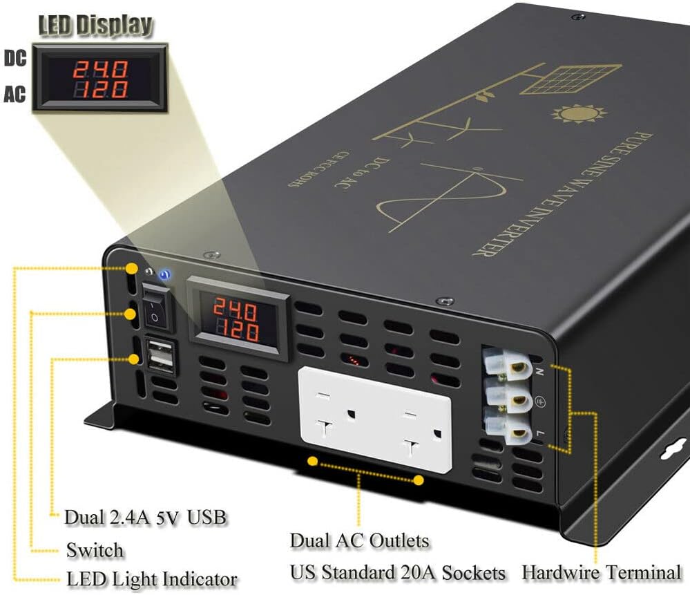Inversor de Energía Solar de O - Inverter Pure Sine Wave 60Hz 120V 3000W reseña y precio